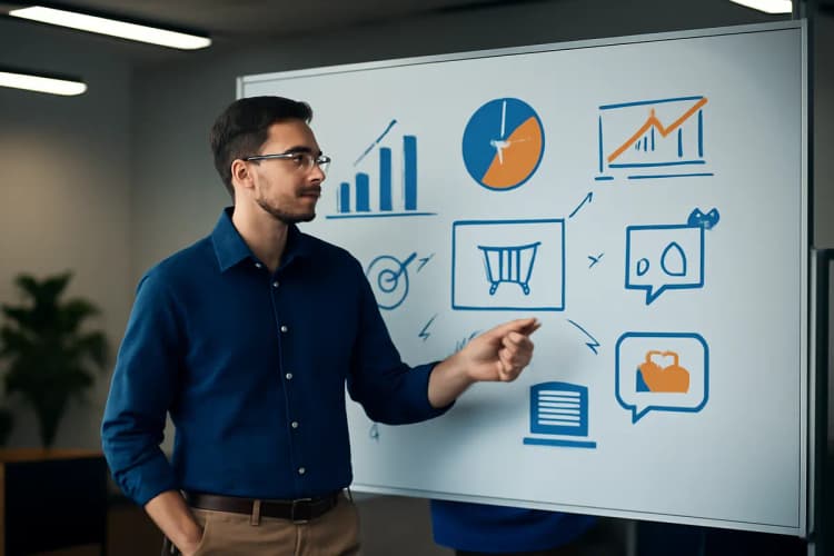 homem planejando estratégias de marketing para e-commerce