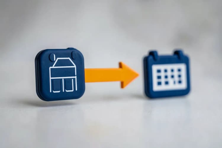Seta apontando para um ícone de calendário e outro de reunião, representando o próximo passo.