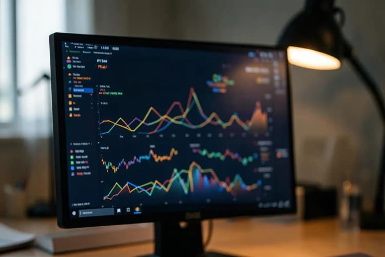 Tela de computador exibindo gráficos de vendas e análises.