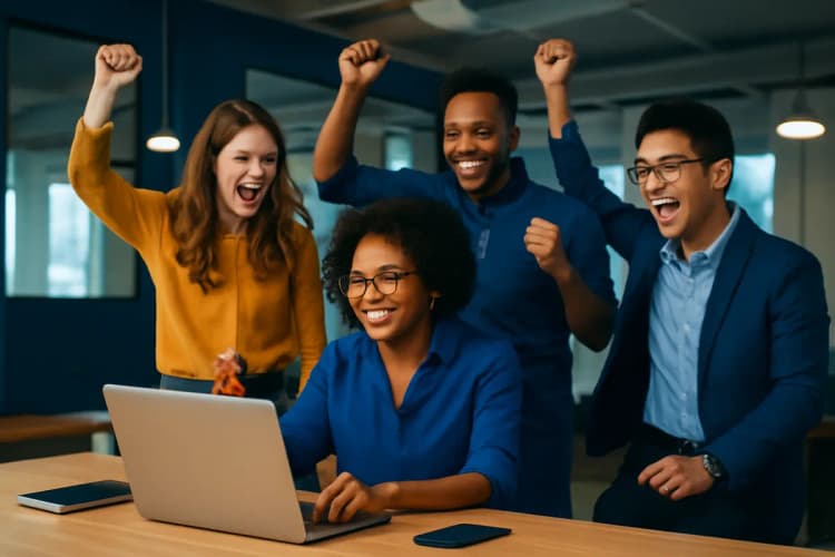 benefícios do social selling, equipe celebrando sucesso