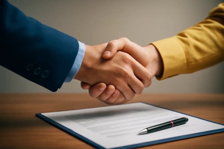 social selling como estratégia de vendas eficaz, aperto de mãos sobre contrato